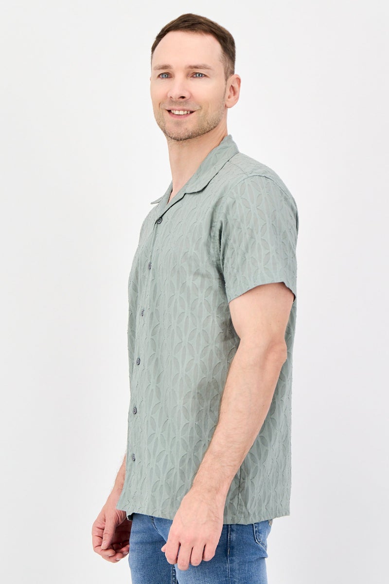 Threadbare Men Regular Fit Textured Short Sleeve Casual Shirt, Slate Green - Image 4